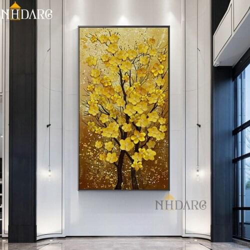 NHDARC Canvas Printings Art Modern Hotel Lobby Living Room Decoration Paintings Golden Tree Posters and Prints Wall Picture 797