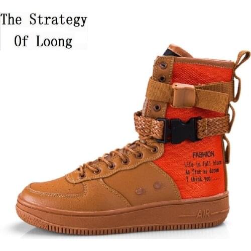 Size 36-46 Hip Hop Mens High Top Sneakers Casual Military Shoes Lovers Couples Shoes Women Cross-tied Belt Buckle Sneakers 19110