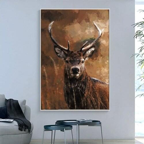 Posters and Prints Canvas Painting Animals Deer Wall Pictures for Living Room Decorative Pictures Home Decor Oil Painting