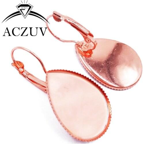 Rose Gold Color 200pcs 10x14mm 13x18mm 18x25mm Teardrop Cabochon Setting French Leverback Earrings Blank Bezel Base TLB006