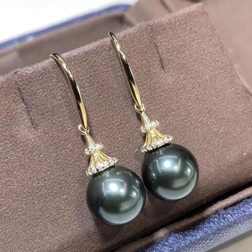 D422 Pearl Earrings Fine Jewelry 925 Sterling Silver 8-9mm Fresh Water Peacock Green Pearls Drop Dangle Earrings for Women