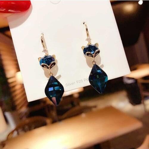 Advanced Sense Crystal Cute Fox Personality Fashion New Style Female Celebrity Earrings