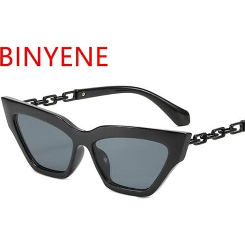 Italy Glamorous Cat Eye Frame Sunglasses Women 2021 Brand Designer Black Shades Chain-Link Big Frame Sun Glasses Female