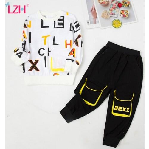 LZH Long Sleeve Trousers Tracksuit For Children 2021 Fashion Letter Printing Baby Boys Sets Autumn Casual Toddler Kids 2Pcs Suit
