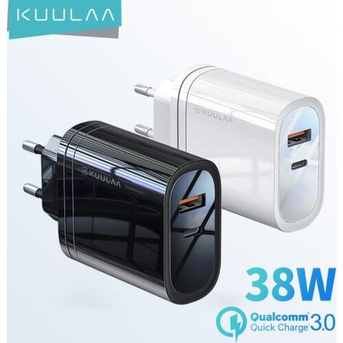 KUULAA 36W Dual USB Fast Charger PD Fast Charging for iPhone 12 Mini 11 Pro Max Quick Charger 3.0 for Xiaomi Samsung Wall Charge