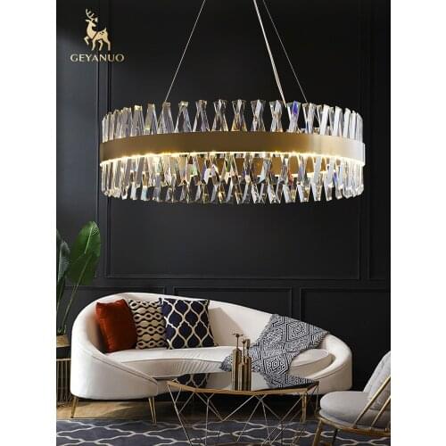 All copper light luxury chandelier crystal lamp living room dining room bedroom post-modern minimalist Hong Kong style villa