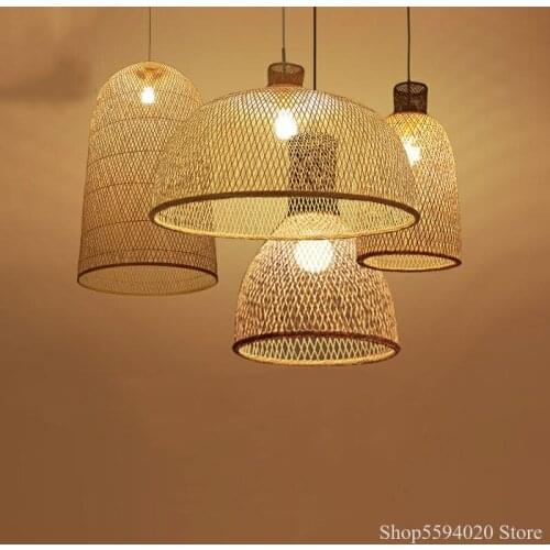 Japanese Bamboo Art Pendant Lights Vintage Wood Chinese Pendant Lamp Suspension Fixtures Luminaire Hanglamp Lustre LED Fixture