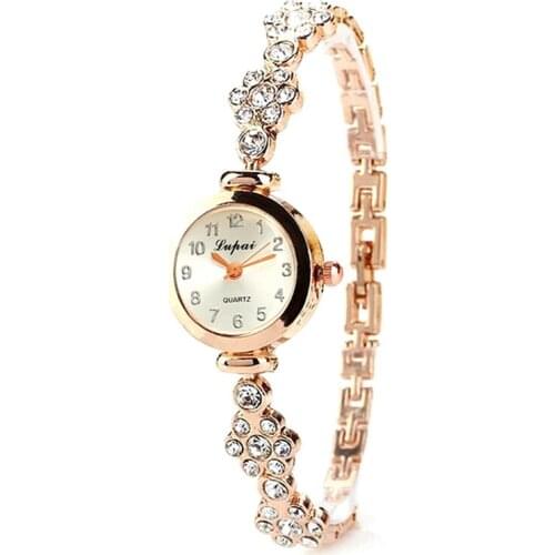 Ladies Elegant Wrist Watches Women Bracelet Rhinestones Analog Quartz Watch Womens Crystal Small Dial Watch Small Daisy Flowers