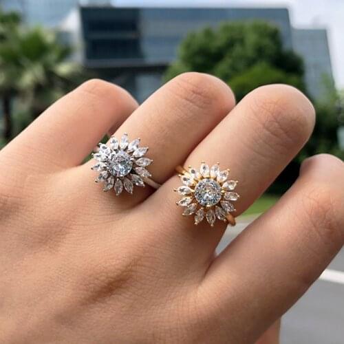 Wedding Ring Vintage Gold Color Crystal Flower Rings Women Boho Finger Ring Female Fashion Jewelry Accessories Gift 2021 New