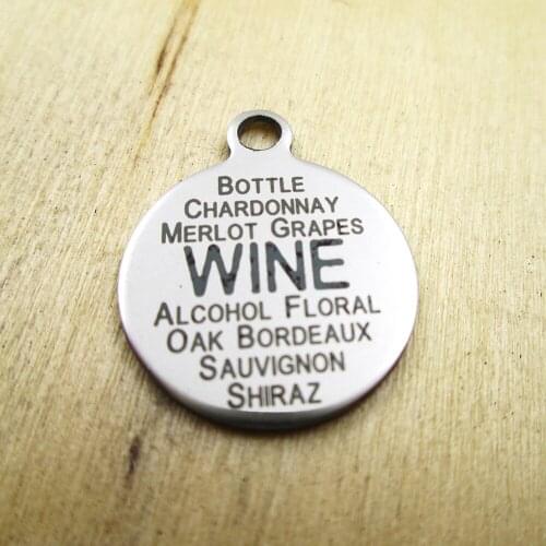 10pcs/lot- WINE Word Collage stainless steel charms Laser Engraved DIY Charms Pendants