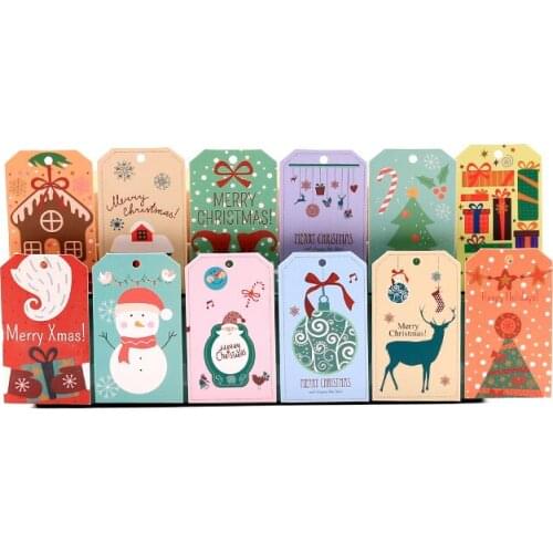 100pcs/lot 4*6.8cm Christmas Decoration Tag Paper Cards Santa Claus Tree Pattern Gifts Packaging Display Hanger Tags Customize