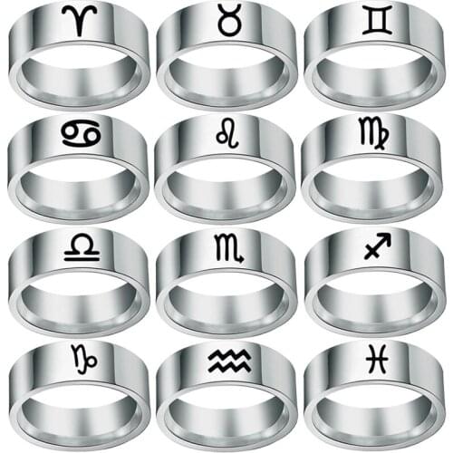 12 Zodiac Ring Aries Taurus Gemini Cancer Virgo Libra Scorpius Sagittarius Capricornus Wedding Stainless Steel Rings Jewelry