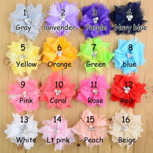 30 pcs / lot , 9 cm chiffon lace flower with rhinestone for headband apparel hair headwear accessories 16 colors