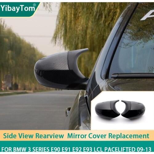 Carbon Look Horn Shape M Style Side Mirror Cover Cap Shell for BMW 3 Series E90 E91 E92 E93 LCI Pacelifted 2009-2013 accessories