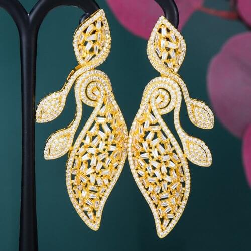 Brand Original Design Vintage hollow engraving Big Earrings For Women Wedding Party CZ Dubai Bridal Earrings Fashion Jewelry