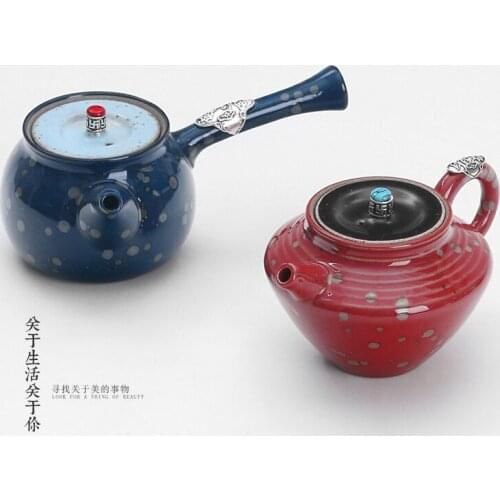 Japanese style tea pot kungfu oolong tea set side pot creative rough pottery teapot ceramic silver puer teaware