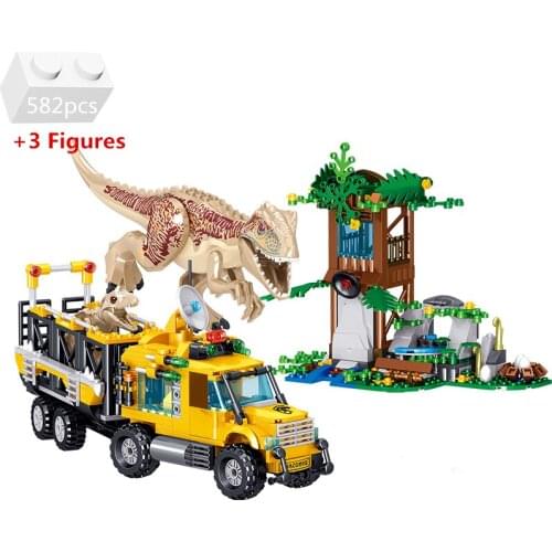 Dinosaurios Jurassiced World Building Blocks Creator Tyrannosaurus Transport Truck Bricks Classic Model Famous Movie Kids Toys
