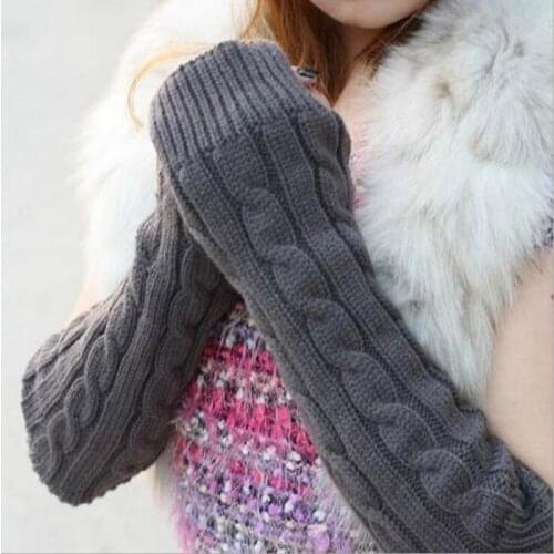 Women Fashion Knit Twist Flowers Fingerless Mittens Winter Female Wool Warm Half Finger Typing Touch Screen Gloves Guantes C6