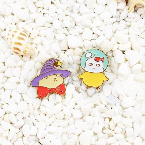 Cartoon Sweet and Cute Magic Hat Doll Enamel Brooch Duck Fish Pins Alloy Badge Clothes Bag Accessories Jewelry Gift For Kid