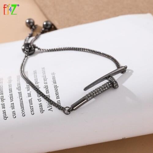 F.J4Z Hot Trend Bracelets for Women Rhinestone Alloy Nail Couples Bangle Bracelet Jewelry pulseiras feminina