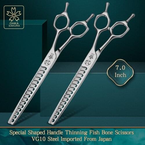 Special shaped handle thinning fish bone 7 "imported vg10 pet beauty shop Teddy dog grooming Thinning Scissors