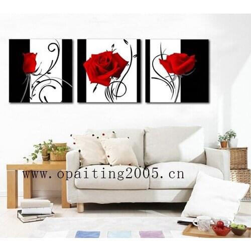 Hot Handmade Decorative 3pcs Red Rose Paintings Modern Home Decorative Art Painting Flower Rose Oil Painting Valentines Day Gif