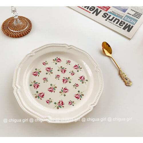 Korean style ins Purple Rose ceramic girl embossed side plate antique dessert fruit French dish