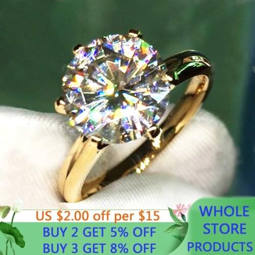 LMNZB With 18K RGP LOGO Pure Solid Yellow Gold Ring Luxury Round Solitaire 8mm 2.0ct Lab Diamond Wedding Rings For Women AR168