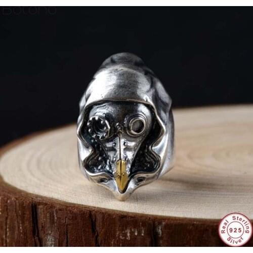 Punk Machinist Skull Ring S925 Sterling Silver colour Adjustable Rings Vintage Steam Crow Open Ring Mens Thai Silver colour