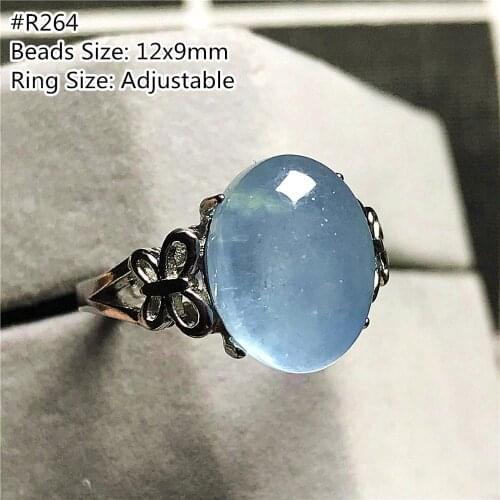 100% Natural Ocean Blue Aquamarine Ring Jewelry For Woman Lady Man Crystal Oval Beads Silver Stone Adjustable Size Ring AAAAA