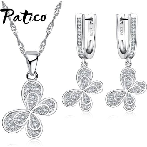 Ladys Party Gifts Real 925 Sterling Silver Animal Pendant Necklace Earrings For Wedding Hoop Earring Jewelry Sets Hot