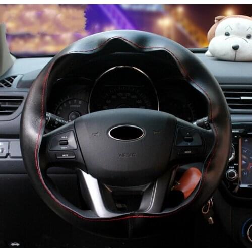 Leather Car Steering Wheel Cover For 42/45/47/50 cm Diameter Size DIY Hand sewing Braid With Needle Thread Soft For Bus Truck