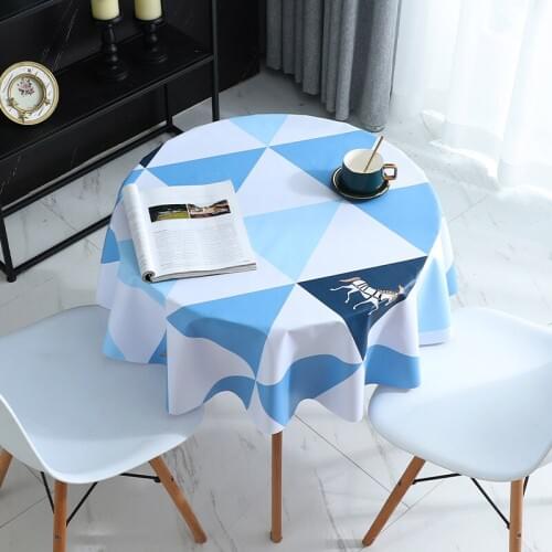 Northern Europe Round Table Cloth 140cm Waterproof Thick PVC Plaid Geometric Tablecloth Dining Coffee Table Cover Mat tapete