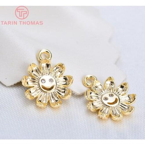 10PCS 10x13MM 24K Gold Color Plated Brass Smile Flower Charms Pendants High Quality DIY Jewelry Making Findings Accessories