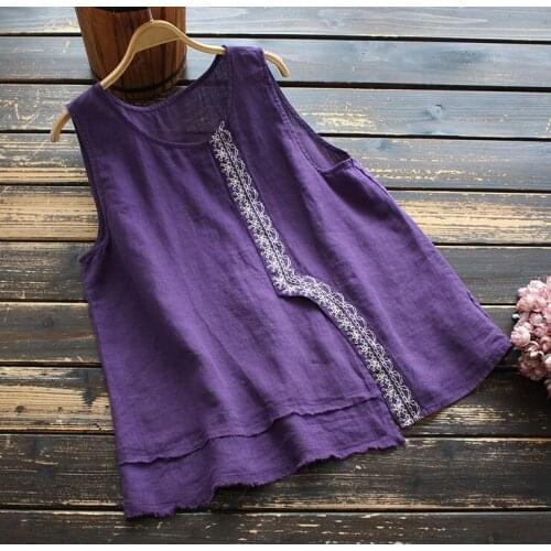 Summer Vest Thin Cotton Linen New Sleeveless Tank Tops Loose Embroidery O Neck Pullovers Mori Girl Fashion Tops YoYiKamomo