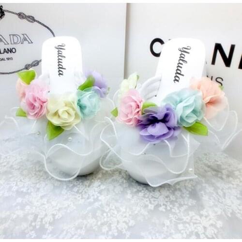 Sweet Casual Women Summer Comfort Slippers Fashion Wedge High Heel Woman Flowers Pearls Shoes For Female Beach Slippers