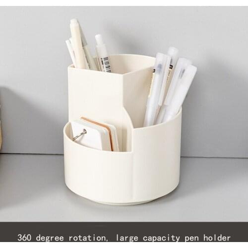 Multifunctional 3 Grid 360 Degree Rotating Pen Holder Large Makeup Capacity Desktop Organizer Pencil Box School Stationery