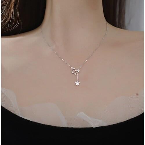 Fashion Necklace Flashing Diamond Butterfly Tassel Necklace Female Hollow Clavicle Chain Simple Temperament Jewelry Gift
