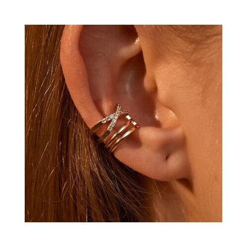 Fashion Punk Rock Geometric Crystal Ear Cuff for Women Vintage Gold Color Unisex Cuff Clip Earrings Without Piercing Statement