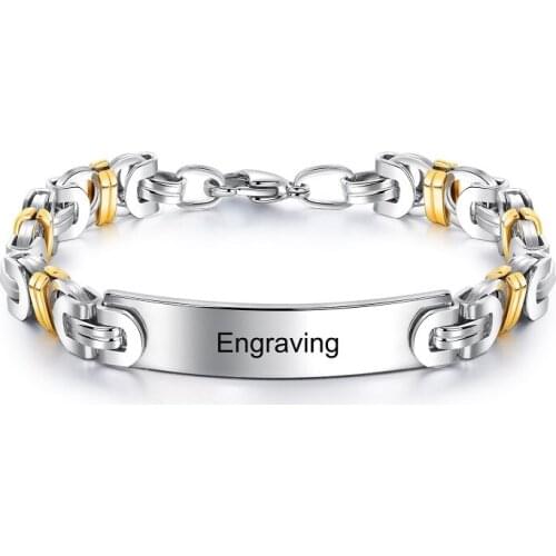 Custom Engraving Name 8.8mm Wide Stainless Steel Glossy Face Memorial Day Mens Bracelet Jewelry