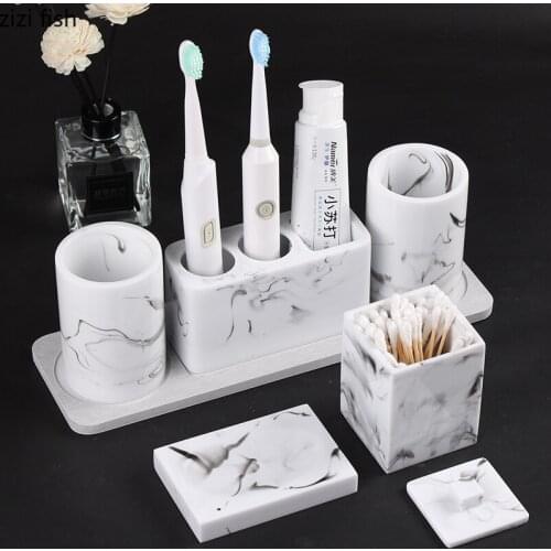 Resin Wash Set Toiletries Bathroom 5-piece Set with Tray Toothbrush Holder Mouth Cup Lotion Bottle Cotton Swab Box Soap Dish