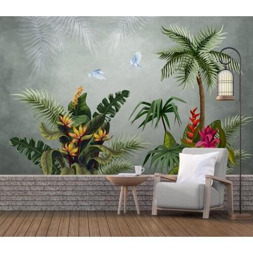 Beibehang Custom mural wallpaper hand-painted tropical rainforest plants flowers and birds TV panoramic background 3d wallpaper