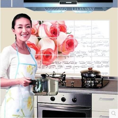 New high temperature resistant aluminum foil stove tile anti-oil dirt kitchen rose staves anti-oil stickers