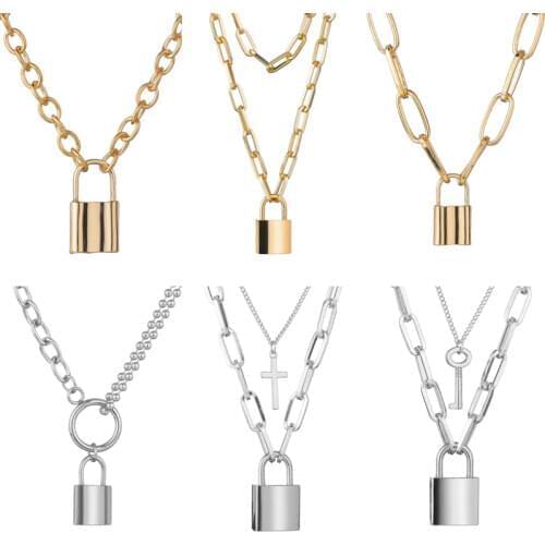 Rock Choker Lock Necklace Layered Chain On Neck With Lock Punk Jewelry Mujer Key Padlock Pendant Necklace for Women Gift 2020