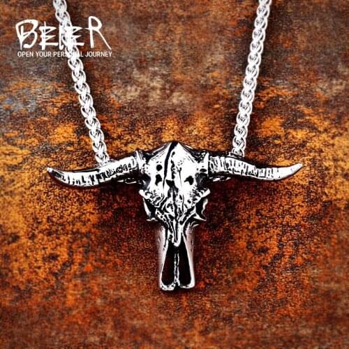 Beier 316L stainless steel Norse Viking scandinavian Amulet Pendant Necklace cool skull Sheep head Original animal Jewelry LP013