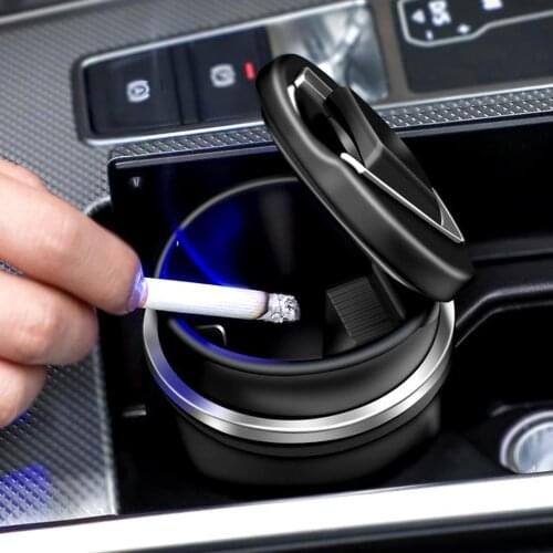 2 in 1 Portable Auto Car Truck LED Cigarette- Smoke Car Ashtray Blue LED Light Smokeless Ashtray Cigarette-Holder Universal Size