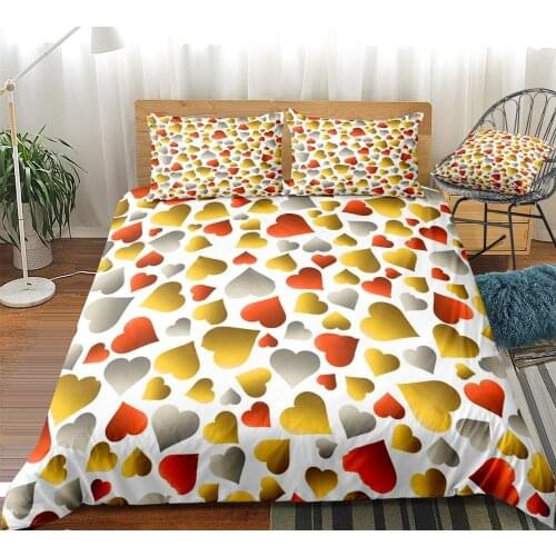Yellow Red Heart Duvet Cover Set Romantic Style Bedding Set Home Textiles Microfiber For Girls Kids Bedspread Bedlinen Beds Set