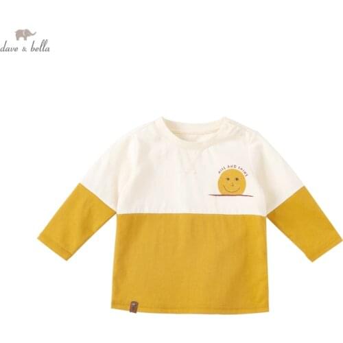 DBA18752 dave bella autumn baby boys casual cartoon print patchwork T-shirt children tops kids boy fashion tees