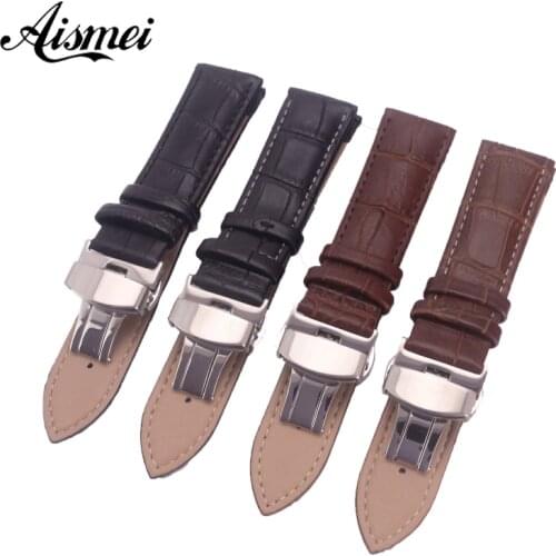 12mm 14mm 16mm 18mm 19mm 20mm 21mm 22mm 24mm Watchband Genuine Leather Strap push buttom clasp Alligator Grain Watch Bands