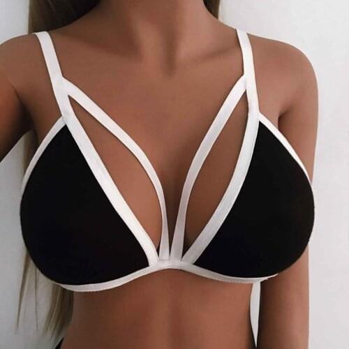 Sexy Bras For Women Sexy Underwear Black Sexy Lingerie Alluring Cage Elastic Cage Bra Encaje Mujer Solid Color Spaghetti Bra